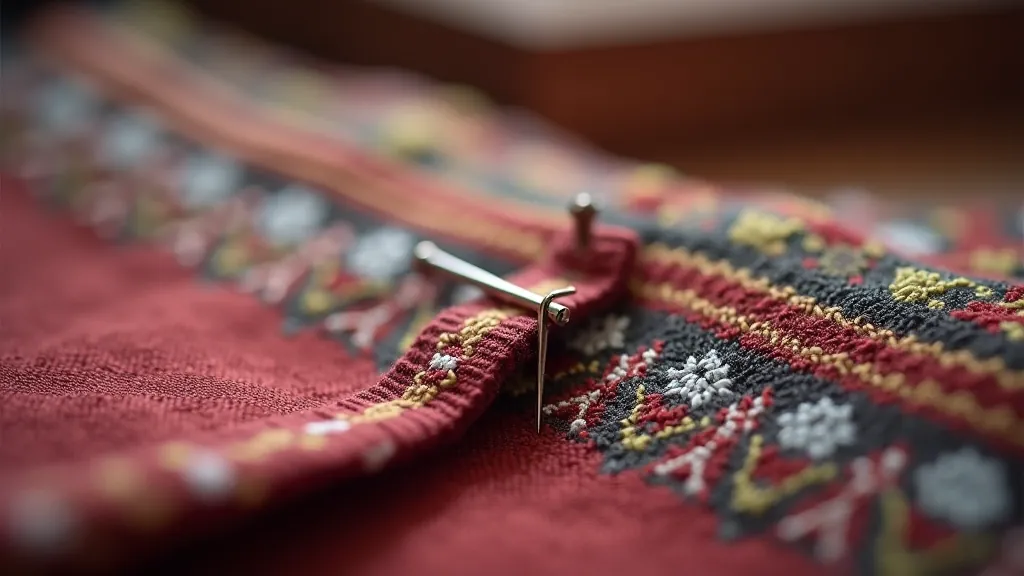 Detailed close-up of hand-rolled hem edge on finished textile, showing precise needle stitching with matching thread creating invisible seam