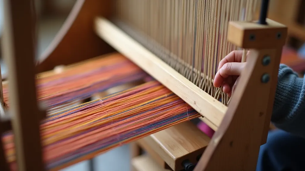 Traditional wooden weaving loom with threads arranged in preparation for creating Lithuanian folk patterns